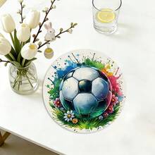 1 Set World Cup Football & Explosion Pattern Round Placemats, Suitable For Spring, Summer, Autumn And Winter. Designed With Multicolor Patterns, Made Of 100% Polyester Fabric - Multicolor - View 4