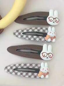 可愛 Miffy 咖啡色調水滴 BB 髮夾，2 款設計純棕色與格紋 3D Miffy，堅固金屬夾，適合日常上學與秋季穿搭 - 彩色 - 查看 8