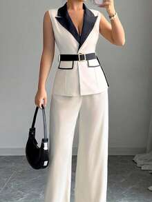 Nuevo Conjunto Elegante Sin Tirantes Chaleco y Pantalón Recto - Albaricoque 12560 - Ver 1