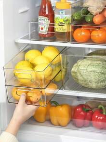 1/2/5 buah Kotak Penyimpanan Plastik Transparan, Kotak dan Wadah Pengatur Makanan untuk Dapur, Kotak Pengatur Kulkas, Kotak Pengatur Lemari Dapur, Kotak Penyimpanan untuk Kamar Mandi, Freezer, dan Kulkas di Rumah, Set Penyimpanan dan Pengorganisasian Makanan - Clear - View 1