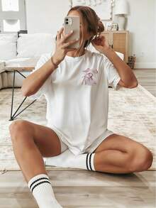 Camiseta de Mujer con Estampado de Diamantes Rosados y Paraguas - Blusa de Manga Corta con Cuello Redondo Suave, Top Compatible, Camisa Casual de Verano Lavable a Máquina, Adecuada para Mujeres, Conjuntos de Primavera, Uniformes y Atuendos Casuales - Blanco - Ver 2
