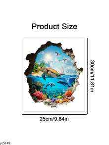这款3D立体墙贴以蓝色海豚、海龟和帆船为主题，专为海洋主题装饰而设计。这些自粘式可移除墙贴非常适合装饰卧室、浴室、客厅和门廊。 - A - 查看 4