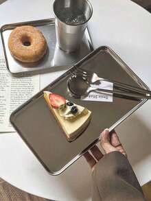 Nordic Industrial Style Stainless Steel Rectangular Tray - Metal Serving Plate Suitable For Desserts, Cakes, Coffee Shops And Home Use - Silver - View 6