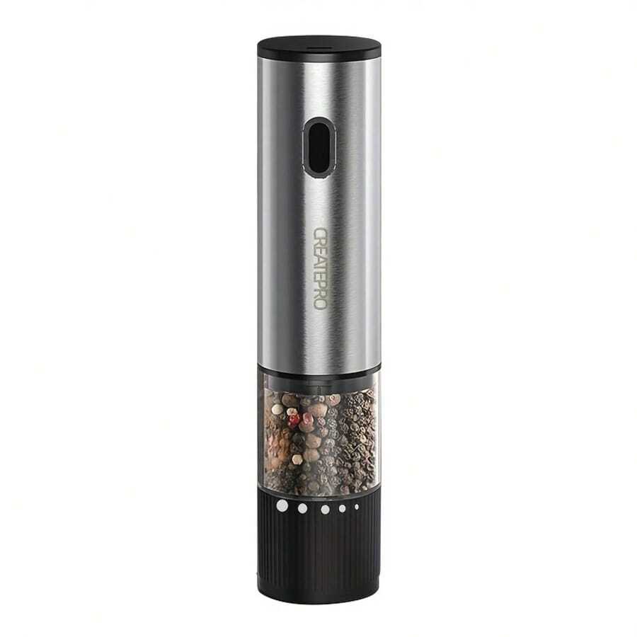 CREATEPRO 电动盐和胡椒研磨器,自动,500mAh可充电电池,胡椒研磨器,粗细可调,厨房电器 - 銀色 - 查看 1