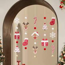 Christmas Background Wall Hanging Decor Set With Pom Pom Cartoon Old Man, Deer, Tree, Socks, Gifts, Party Hanging Ornaments - Multicolor - View 10