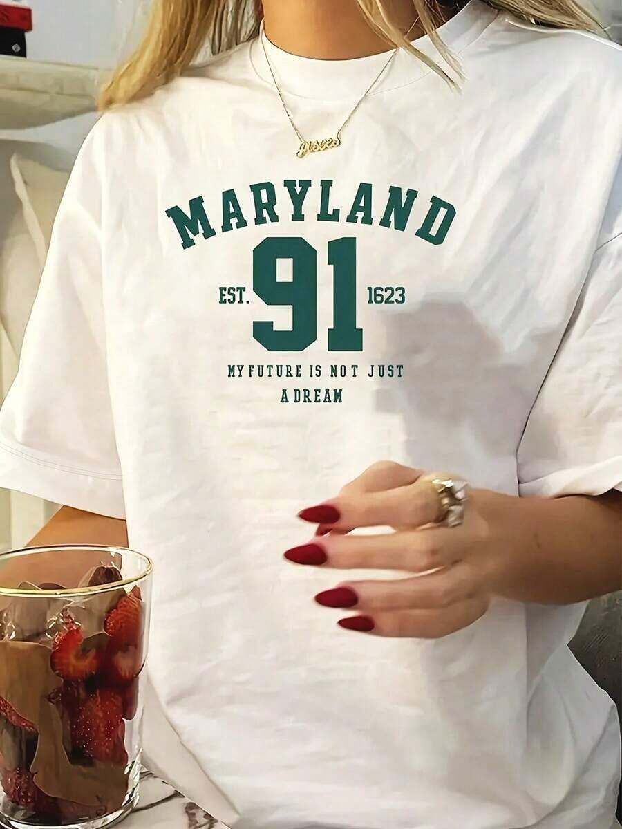 Camiseta de manga corta para mujerInformalTripulaciónCuelloCamisetaConMaryland91Est1623Imprimir,100%AlgodónTejerTela,RegularLongitud,TodosEstaciones, GimnasioCamisasParaMujeres, LindasFestivalTemporadaTee-CaprichosoCriaturaDiseñoMúsculoTanqueSuave&TranspirableParaDía de San ValentínADía de la MadreDíaRegaloCamiseta de verano - Blanco - Ver 1