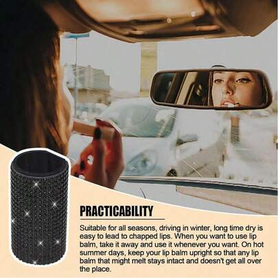 1pc Sparkling Rhinestone Lipstick Holder,Universal Silicone Car Lip Balm Holder, Portable Wall-Mounted Storage Tube With Adhesive Backing, Car Accessories Storage, Essential For Summer Travel, Summer Holiday, Daily Life, Wedding, Birthday, Festival Gifts, Decorative Rhinestone Ornament, Dressing Table Decor,Bathroom Mirror Decor