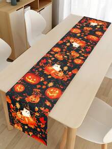 1件萬聖節南瓜幽靈葉子桌旗，尺寸180*35cm 聚酯纖維布料，萬聖節裝飾，萬聖節派對餐桌裝飾，家居裝飾，萬聖節糖果裝飾，歡樂萬聖節裝飾，桌面中心裝飾，恐怖萬聖節裝飾 - D款 - 查看 7
