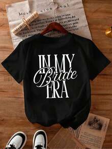 The Era Of The Everyday Casual Girlfriend For Women Has Arrived/I've Officially Entered Girlfriend Mode/I'm Now The Girlfriend Legend. Short-Sleeved Crew Neck Sweatshirt For Spring, Autumn, And Winter, Suitable For Valentine's Day/Back To School, Summer White Color. - 黑色 - 查看 6