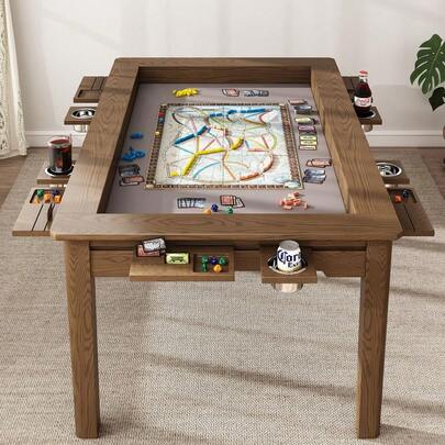 Game Table For 6 Players, 53in X 30in Gaming Area, Removable Top, Includes Tablecloth, Detachable Cup Holders Amp Trays, Conver