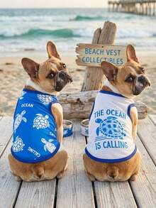 PETSIN 2pc Pet Cat Dog Universal Turtle Cartoon Print Summer Vacation Style Casual Comfortable Breathable Dog Vest - Multicolor - View 2