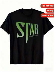 STAB Graphic Tee With A Striking Green Design And Fun Slogans. This Is A Casual And Fashionable Short-Sleeved Tee, Perfect For Holidays And Fun Activities. With A Crisp, Streamlined Cut, This Garment Creates A Clean And Dynamic Look When Worn. Its Relaxed Yet Flattering Silhouette Suits All Body Types, Offering A Style That Is Both Casual And With A Touch Of Elegance. - 黑色 - 查看 6