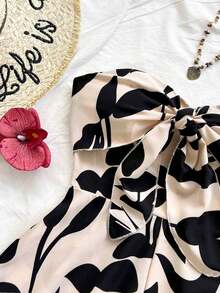 Women's Summer Jumpsuit With A Watercolor Silhouette Print, Suitable For Vacations, Cruises, Carnivals, And Resorts. Features A Front Knot And Open Back, A Loose Fit, And Is Perfect For Parties, Dates, Valentine's Day, And Layering. - 彩色 - 查看 5