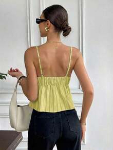 Camiseta de tirantes casual con estampado de lunares para mujer - Amarillo claro - Ver 2
