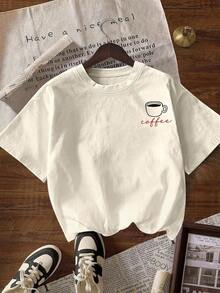 But First, Coffee. Women's Summer Blouses, Vacation, Women's T-Shirts, Summer, Plus Size, Casual Round Neck Short Sleeve T-Shirt For Women - 杏 - 查看 2