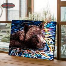 2D Flat, 2D Flat, 1pc 2D Flaanvas Artwork Led 'Spirit Rr' By Amy Keller-Rempp, Featuring A 16X22 Depiction Of A Local American Brown Bear Swimming In A Colorful Lake. This Art Print Makes A Wonderful Day Gift Or A Lovely Present - đóng khung - Xem 1