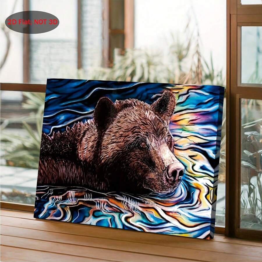 2D Flat, 2D Flat, 1pc 2D Flaanvas Artwork Led 'Spirit Rr' By Amy Keller-Rempp, Featuring A 16X22 Depiction Of A Local American Brown Bear Swimming In A Colorful Lake. This Art Print Makes A Wonderful Day Gift Or A Lovely Present - đóng khung - Xem 1