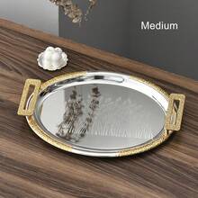 Luxury Oval Handled Tray, Holiday Party Plate/Fruit Plate/Serving Platter, Gathering Blessing Ceremony Tableware, Cosmetic Jewelry Storage Tray (3 Size Options) - View 13