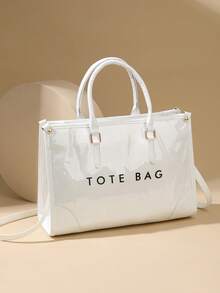 Multifunctional Portable Fashion Tote Bag With Detachable Shoulder Strap, Transparent Material, For Work, Daily Commute, Women - White - View 11