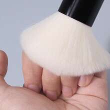 1 pieza Pincel portátil para polvo de uñas, diseño de mango corto de metal con cerdas suaves, limpieza rápida y fácil de polvo de uñas para principiantes y manicura de maquillaje, multiusos - Blanco - Ver 3