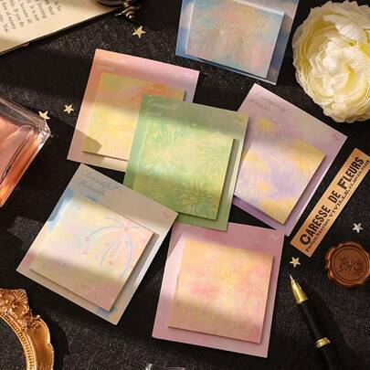 180pcs (6 Books) Colorful Fireworks & Glitter Theme Sticky Notes, Suitable For Home Stationery, Daily Office Memo Pads, Square Sticky Note Set, Tear-Off Notes, Portable Mini Memo Pads (30pcs Per Book, 6 Books In 1 Set, Total 180pcs)