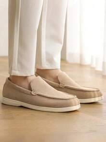 Men's Four Seasons Loafers, Soft Suede Slip On Dress Shoes. Comfortable Lining. Wear-Resistant With Strong Grip. Beige/Black. Comfortable. Lightweight. Suitable For All Seasons. Breathable. Suitable For Outdoor, Sports & Leisure, Hiking, Camping, Streetwear. - 杏色 - 查看 3