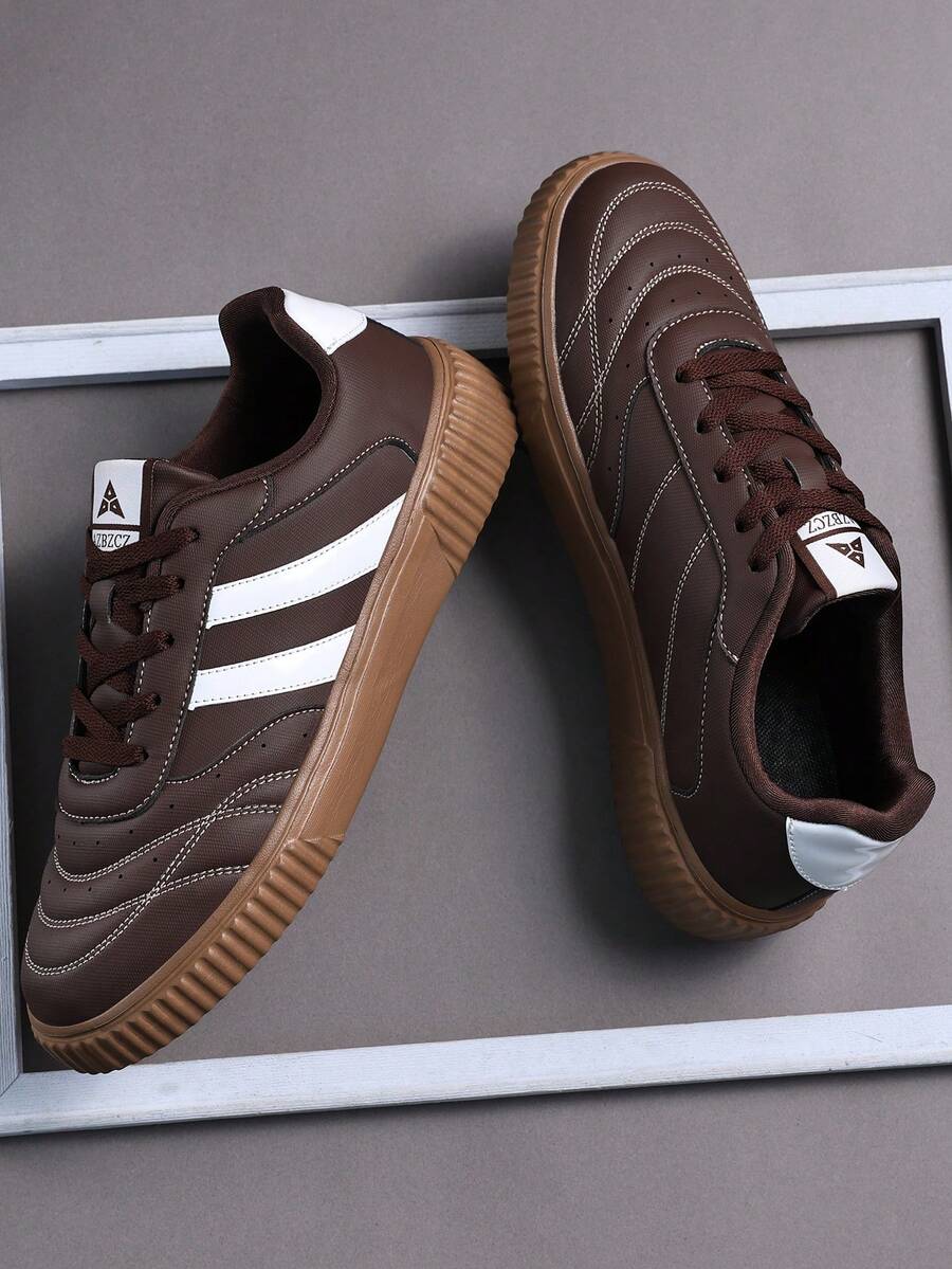 Zapatos planos de plataforma de moda casual para hombres, zapatos deportivos clásicos y con estilo para patinaje, zapatos para correr con cordones, zapatillas personalizadas para hombres de estilo casual para la calle - Marrón - Ver 1