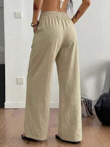 100% Cotton Washed White Trousers, Basic Minimalist Bohemian Style, For Summer Concerts, Outings And The Beach - 杏 - 查看 7
