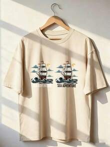 Short-Sleeve T-Shirt With Maritime Adventure Theme, Fashionable Short-Sleeve T-Shirt For Spring And Summer 2026, Made In Mexico, 180 Grams. Cartoon Print, Couple Design, Suitable For Indoor Or Outdoor Wear. Crew Neck, Unisex, Ideal For Office And Leisure. One-Piece Pack. - APR-P631577SLNDXZGY526 - 查看 1