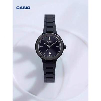 Casio Sheen, SHE-4559BD-1AUPR Watch, Sapphire Glass Ladies Watch, 50m Waterproof Quartz Watch, Luxury Business Wristwatch, Office Commute Watch, Octagonal Metal Bezel Watch, Stainless Steel Strap Ladies Watch, Black Dial Luxury Watch, Gift For Her Wristwatch, Casual Fashion Wristwatch, Date Display Waterproof Watch