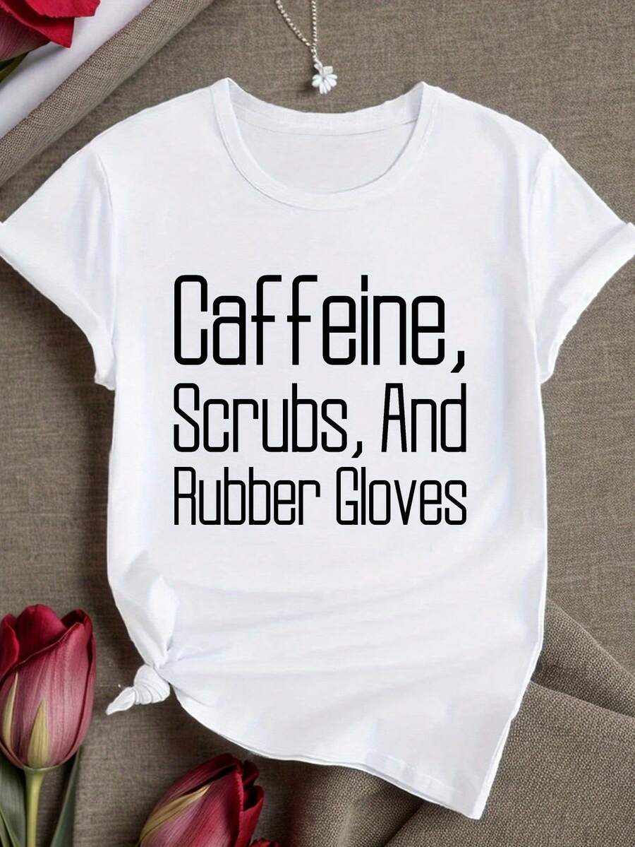Women's T-Shirt With Caffeine Scrubs Print - 白色 - 查看 1