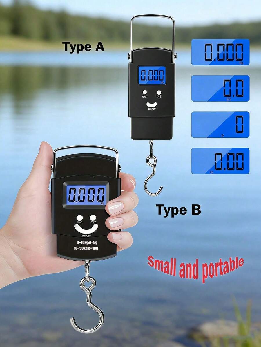 GOTURE 1pc Fishing Scale 110lb/50kg With Backlit LCD Screen Portable Electronic Balance Digital Fish Hook Hanging Scale(A/B Two Styles) - Black - View 1