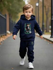 Youth Boy Letter Print Warm Hoodie And Sweatpants Set - Royal Blue - View 1
