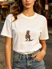 T-Shirts For Everyday Wear. Easily Distracts From The Dinosaur And Book Print. Women's 180g Halloween Print T-Shirt. Suitable For Family Fun And Office Gifts. - 白色 - 查看 1