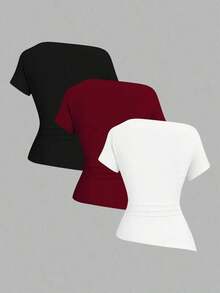 Camiseta casual asimétrica de hombro para mujer - Multicolor - Ver 2