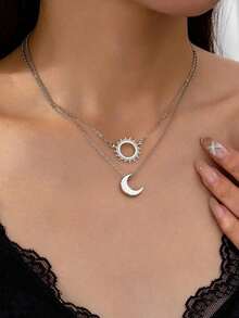 Luxury Sun And Moon 2 Piece Necklace Set - 彩色 - 查看 9