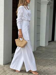 2026 Spring New Women's Wide-Leg Pants Set Solid Color Loose Pocket Fashion Casual Set - White - View 3