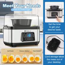 Tesslux Electric Rapid Egg Cooker, 6 Egg Capacity For Hard Boiled Eggs, Poached Eggs, Scrambled Eggs, Or Omelets Maker With Auto Shut Off, 304 Stainless Steel (Sliver) - Silver - View 3