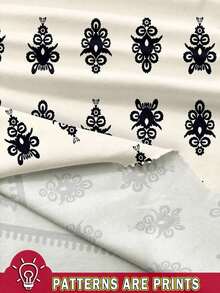 Set de 2 piezas talla grande con top de tirantes estampado retro y pantalones cortos de unicolor, adecuado para el verano - Blanco y Negro - Ver 3