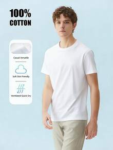 Men's&Women's Camiseta blanca de manga corta con estampado y cuello redondo| Camiseta estampada moderna y cómoda, diseño floral único, flores de color morado y azul brillante, adecuada para salidas diarias de verano, 180 gramos, 100% algodón. - Blanco - Ver 2