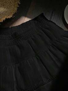 Falda  para mujer, de tela tejida a rayas con cintura elástica y dobladillo con volantes, adecuada para festivales de música country - Negro 2 - Ver 5