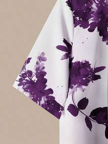 2 piezas Conjunto de top y pantalones casuales estampados para mujer - Morado - Ver 5