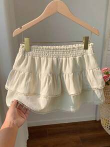 Falda  para mujer, de tela tejida a rayas con cintura elástica y dobladillo con volantes, adecuada para festivales de música country - Albaricoque - Ver 6