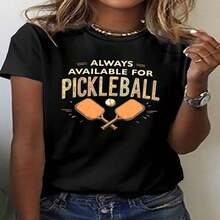 1 Piece, Classic And Versatile Pure Cotton Short-Sleeved T-Shirt, Ideal For Wearing In Any Season, With A Piqué Ball Themed Print Design For Women, Modern Style - Black - View 2