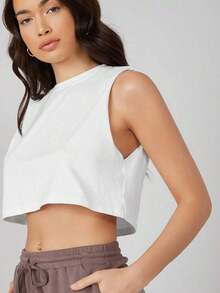 Top corto holgado de unicolor simple para mujer, versátil para el verano - Blanco - Ver 3