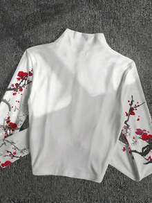 Chaqueta delgada de terciopelo negro para mujer, chaqueta de manga larga con cierre de cremallera de estilo casual y ajuste ceñido para el otoño - Blanco - Ver 2