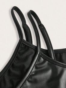 Set de 2 piezas de parte superior de camiseta ajustada casual en colores negro y blanco, adecuada para el verano, tallas grandes para mujeres - Negro 2 - Ver 9