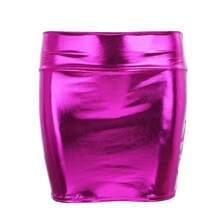 NUEVA Minifalda Metálica Ajustada de Cuero Sintético Elástica para Fiesta, Falda Lápiz Ajustada de Alto Brillo para Moldear el Cuerpo, Ideal para Fiestas - Morado - Ver 5