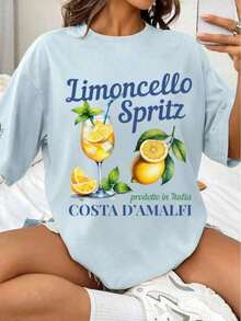 Limoncello Spritz T-Shirt From Amalfi, Italian Summer T-Shirt. A Casual Women's T-Shirt With A Multicolored Print, Featuring Rich Colors, Suitable For Summer; A Stylish Women's T-Shirt. - 多色 1 - 查看 5