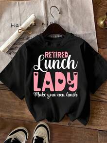 Limited Time Offer, Limited Quantities, Flash ! Women's Casual Shirts, Women's Polyester T-Shirts, Elegant Shirts. Fashion Essential: Retired Chef Print T-Shirt - A Unique Choice - 黑色 - 查看 6